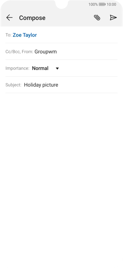 Press the text input field and write the text for your email message.