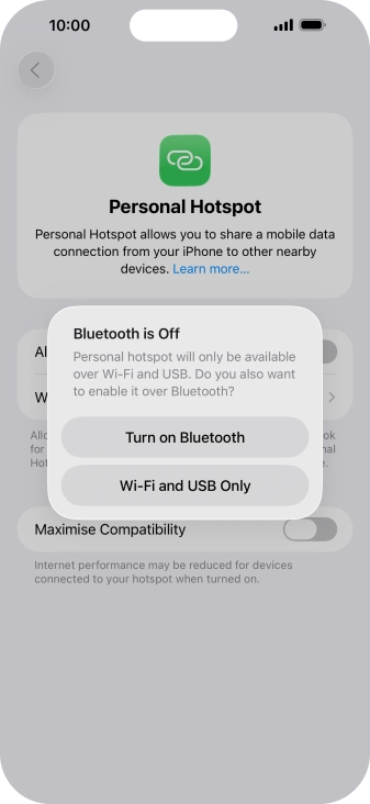 If Wi-Fi is turned on, press Wi-Fi and USB Only.