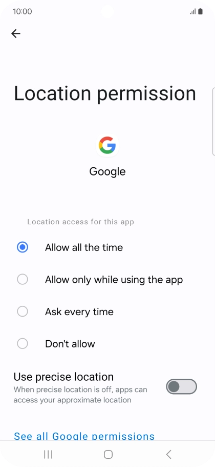 Press the required setting.