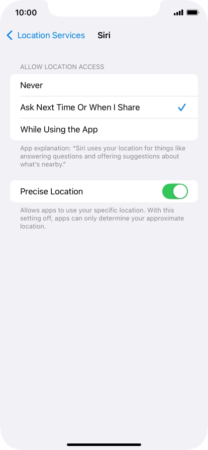 Press the required setting to turn the function on or off.