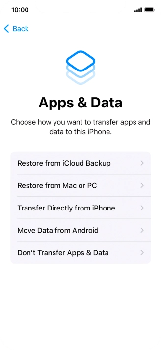 Press Don't Transfer Apps & Data and follow the instructions on the screen to finish the activation.