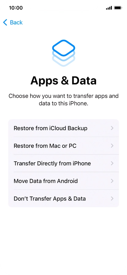 Press Don't Transfer Apps & Data and follow the instructions on the screen to finish the activation.