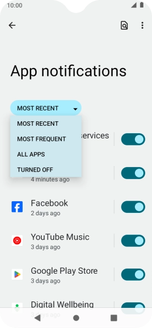 Press the required setting.