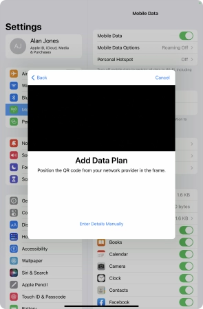 Place the QR code you've received inside the tablet camera frame to scan the code.