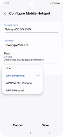 Press WPA3-Personal to password protect your Wi-Fi hotspot.