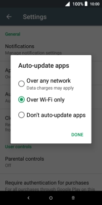 To turn on automatic update of apps using mobile network, press Over any network.