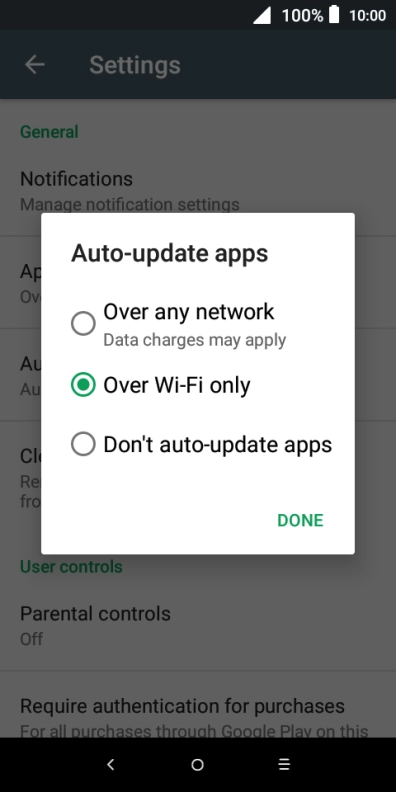 To turn on automatic update of apps using mobile network, press Over any network.