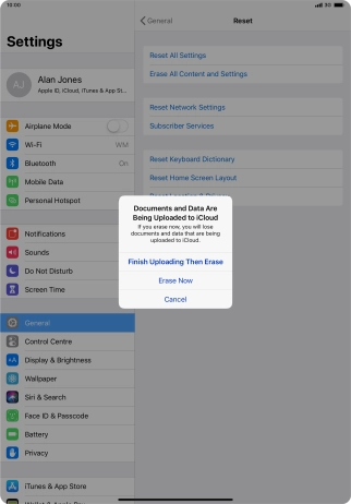 Press the required setting.