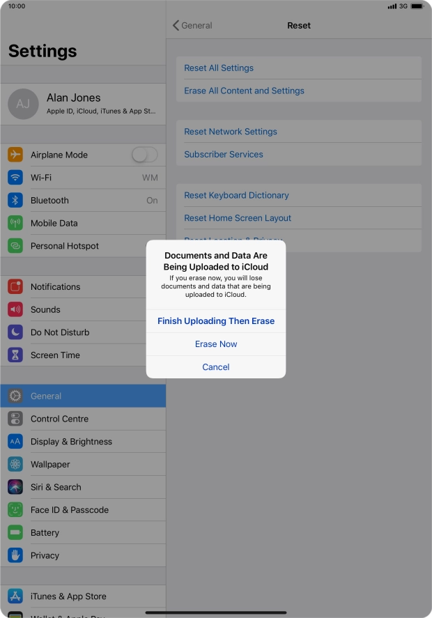 Press the required setting.