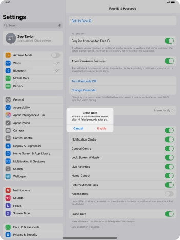 If you turn on the function, press Enable.