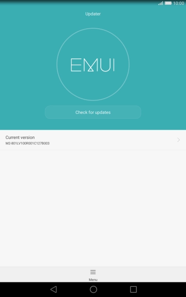 Press Check for updates. If a new software version is available, it's displayed. 
Follow the instructions on the screen to update the tablet software.