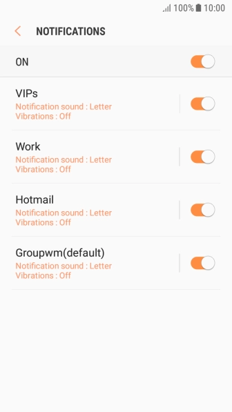 Press the indicator next to the required email account to turn the function on or off.