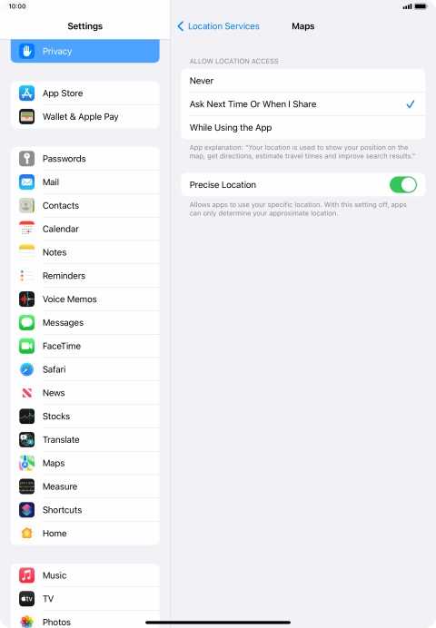Press the required setting to turn the function on or off.