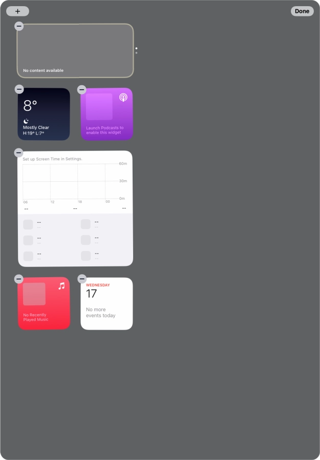Press and hold the required widget until a pop-up menu is displayed.