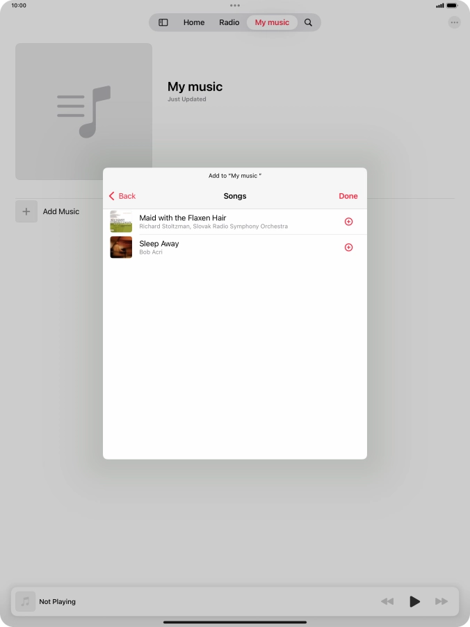 Go to the required category and press the add icon next to the required audio file.