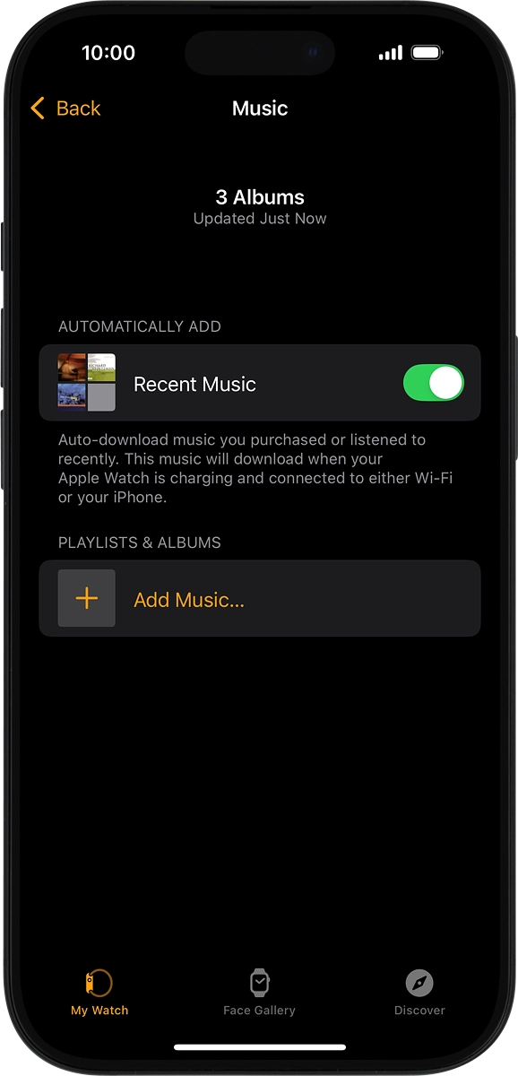 On your phone: Press Add Music... and go to the required playlist or album.