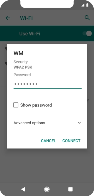 Key in the password for the Wi-Fi network and press CONNECT.