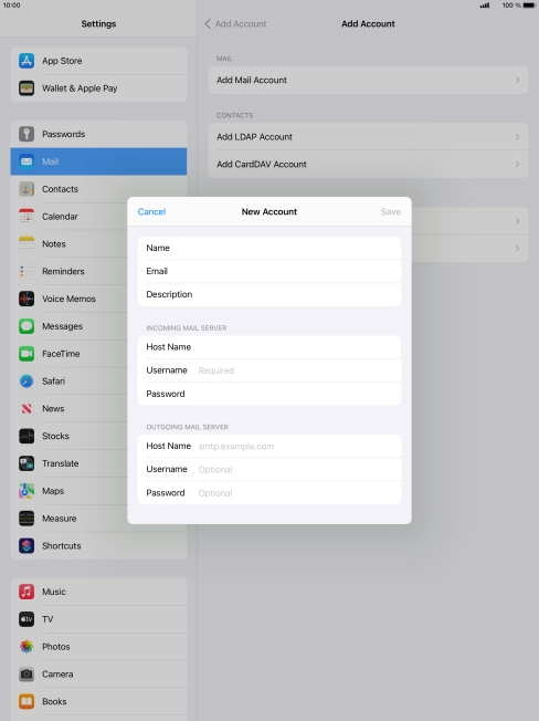 Press Username and key in the username for your email account.