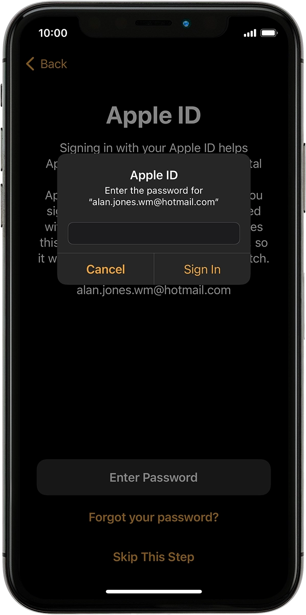 On your phone: Key in the password for your Apple ID and press Sign In.