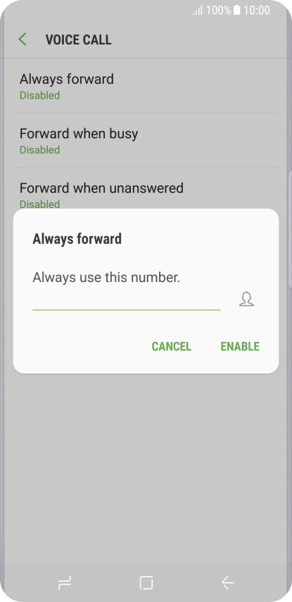 Key in +61414121121 and press ENABLE.