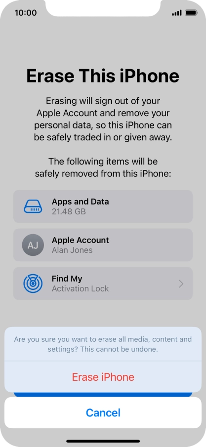Press Erase iPhone.