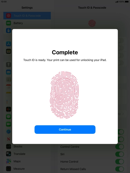 Press Continue. If you haven't previously selected a lock code, key in a code of your own choice twice.