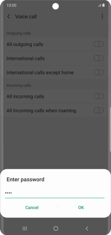 Key in your barring password and press OK. The default barring password is 0000.