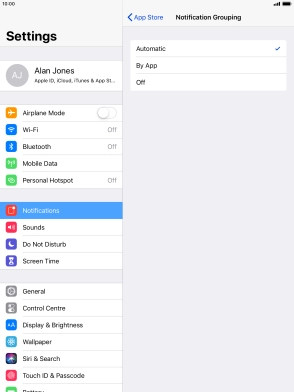 Press the required setting.