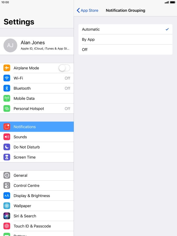 Press the required setting.
