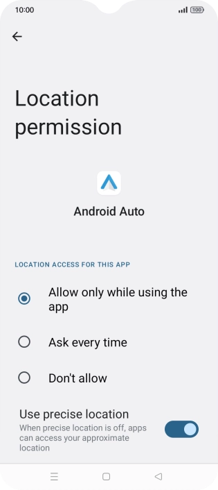 Press the required setting.