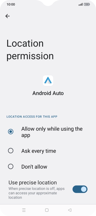 Press the required setting.