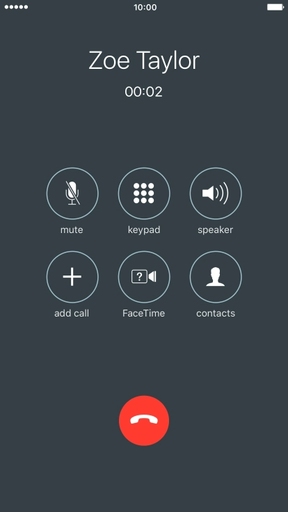 Press the end call icon to end the call and return to the home screen.