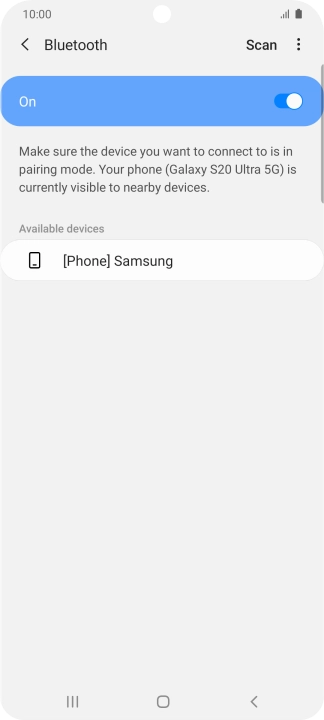 Press the required Bluetooth device and follow the instructions on the screen to pair the device with your phone.