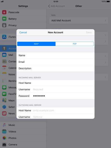 Press Username and key in the username for your email account. Press Username and key in the username for your email account.