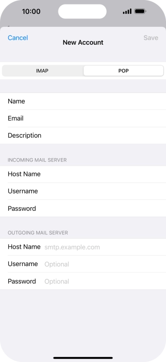 Press Host Name and key in the name or IP address of your email provider's outgoing server. Please note that if you can't send email messages when using your email provider's outgoing server, key in smtp.vodafone.net.au (Vodafone's outgoing server).