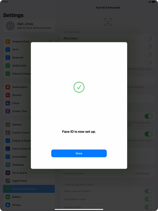 Press Done. If you haven't previously selected a lock code, key in a code of your own choice twice.
