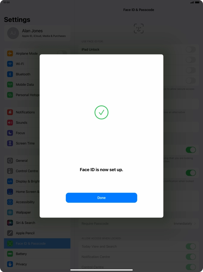 Press Done. If you haven't previously selected a lock code, key in a code of your own choice twice.