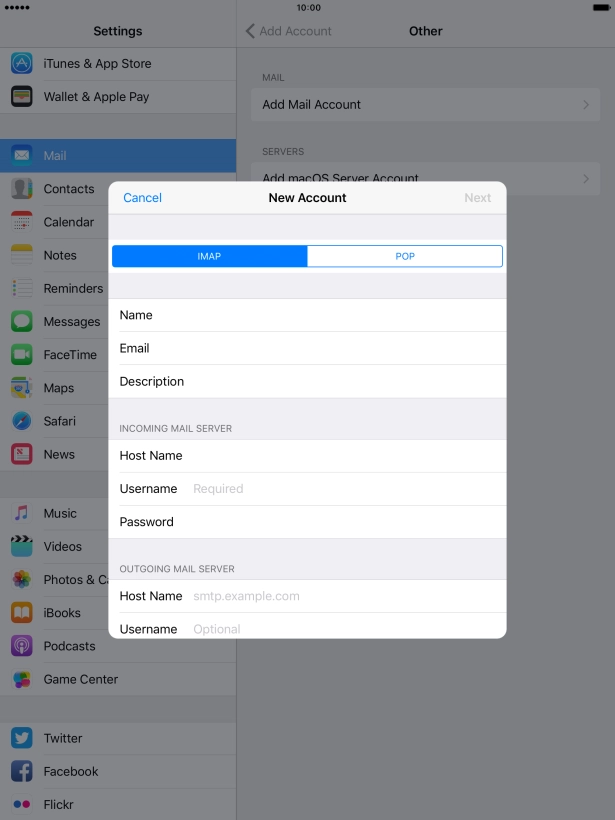 Press Username and key in the username for your email account. Press Username and key in the username for your email account.