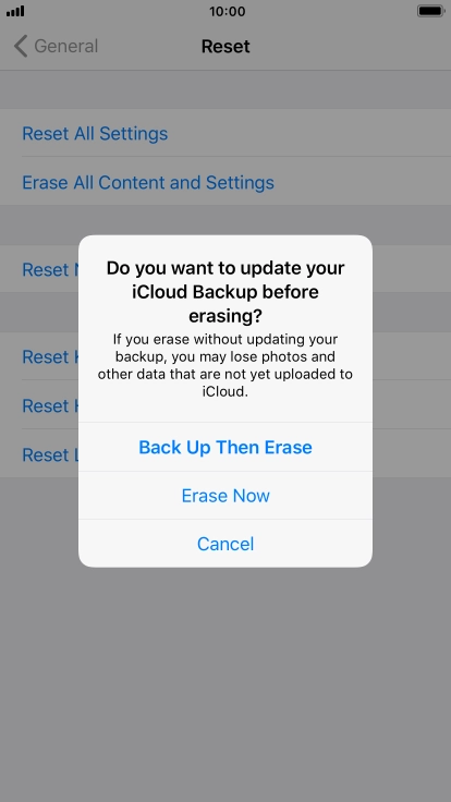 Press the required setting.