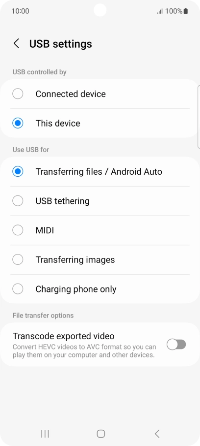 Press Transferring files / Android Auto.