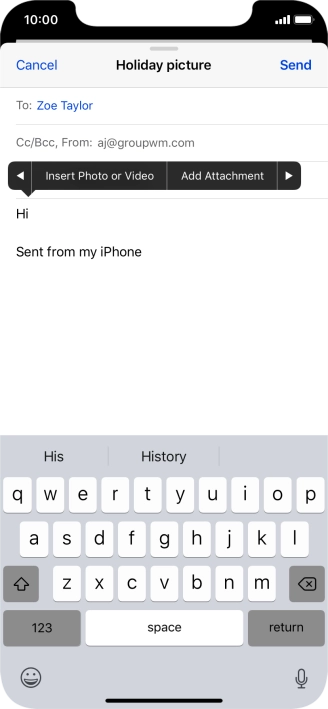 Press Insert Photo or Video and follow the instructions on the screen to attach a picture or a video clip.