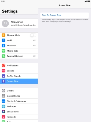 Press Turn On Screen Time. Press Turn On Screen Time.