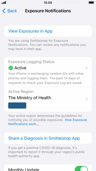 Press Exposure Logging Status.