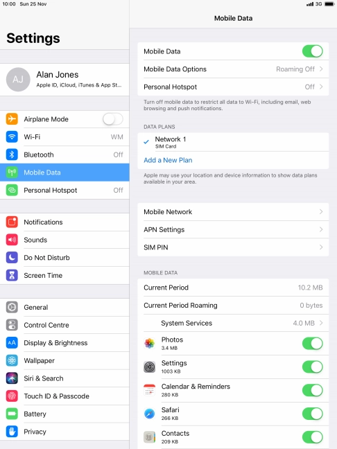 Press Mobile Data Options.