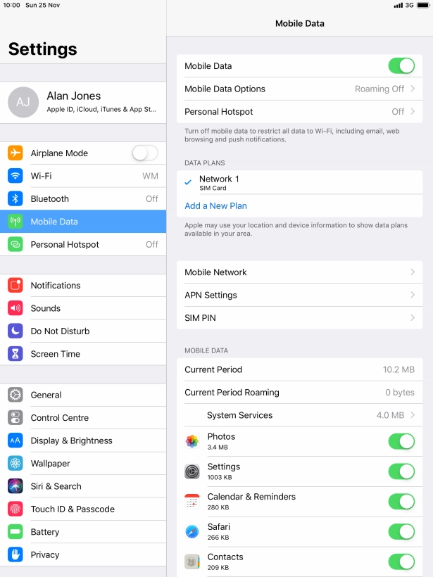 Press Mobile Data Options.
