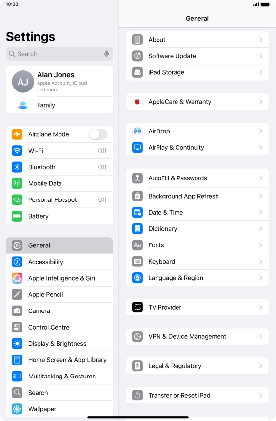 Press Transfer or Reset iPad.