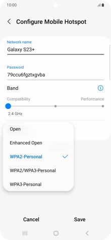 Press WPA3-Personal to password protect your Wi-Fi hotspot.