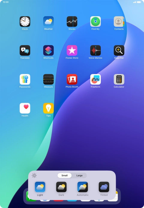 Press the required setting to select the size of app icons on the home screen.