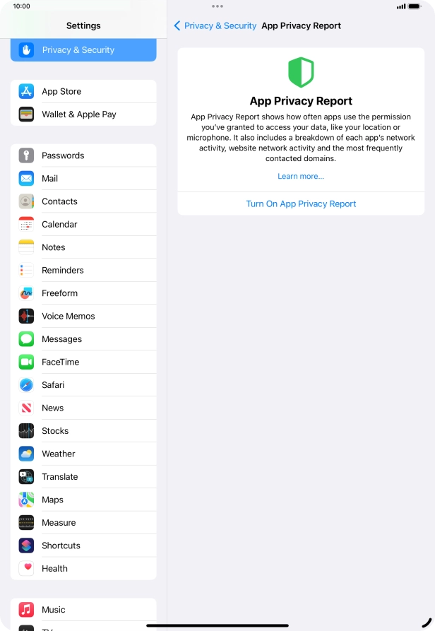 Press Turn On App Privacy Report to turn on the function.