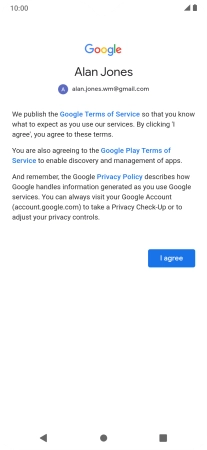 Press I agree and follow the instructions on the screen to select settings for your Google account.